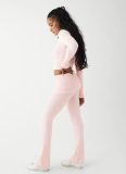 Sexy Knitted Belly Button Hoodie New Style Flared Trousers Two-piece Suit
