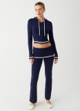 Sexy Knitted Belly Button Hoodie New Style Flared Trousers Two-piece Suit