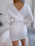 Sexy Cross V-Neck Batwing Skirt Tight Waist Dress