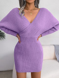 Sexy Cross V-Neck Batwing Skirt Tight Waist Dress