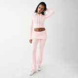 Sexy Knitted Belly Button Hoodie New Style Flared Trousers Two-piece Suit