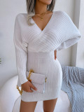 Sexy Cross V-Neck Batwing Skirt Tight Waist Dress