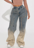 Personalized Street Gradient Color Frayed Washed Loose Fit Jeans