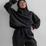 Fashion Casual Loose Zipper Stand Collar Sweatshirt Two-piece Suit