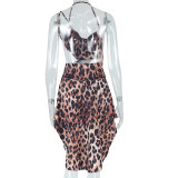Fashion Tight Irregular Design Leopard Print Suspender Dress