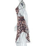 Fashion Tight Irregular Design Leopard Print Suspender Dress