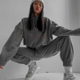 Fashion Casual Loose Zipper Stand Collar Sweatshirt Two-piece Suit