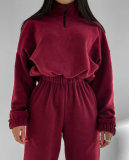 Fashion Casual Loose Zipper Stand Collar Sweatshirt Two-piece Suit