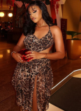 Fashion Tight Irregular Design Leopard Print Suspender Dress