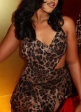 Fashion Tight Irregular Design Leopard Print Suspender Dress