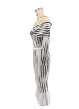 Casual off-Shoulder Striped Printed Dress Two-Piece Set