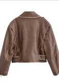 Brown Winter Street Fashion Imitation Leather Motorcycle Jacket