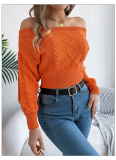 Autumn and Winter Leisure Solid Color off-Shoulder Long Sleeve Pullover Sweater