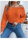 Autumn and Winter Leisure Solid Color off-Shoulder Long Sleeve Pullover Sweater