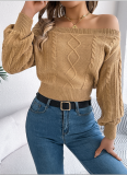 Autumn and Winter Leisure Solid Color off-Shoulder Long Sleeve Pullover Sweater