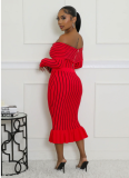 Casual off-Shoulder Striped Printed Dress Two-Piece Set