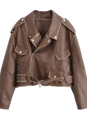 Brown Winter Street Fashion Imitation Leather Motorcycle Jacket