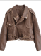 Brown Winter Street Fashion Imitation Leather Motorcycle Jacket