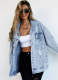Light Blue Autumn and Winter Ripped Tide Denim Jacket