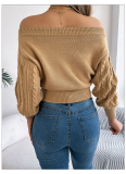 Autumn and Winter Leisure Solid Color off-Shoulder Long Sleeve Pullover Sweater