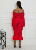 Casual off-Shoulder Striped Printed Dress Two-Piece Set
