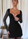 Temperament Sexy Slim Fit Splicing Mesh Sleeve Dress