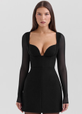 Temperament Sexy Slim Fit Splicing Mesh Sleeve Dress
