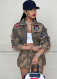 New Fall Women's Clothing Personality Street Printed Long-Sleeved Top Hip Skirt Two-Piece Set
