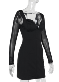 Temperament Sexy Slim Fit Splicing Mesh Sleeve Dress