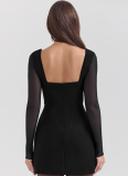 Temperament Sexy Slim Fit Splicing Mesh Sleeve Dress