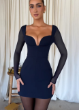 Temperament Sexy Slim Fit Splicing Mesh Sleeve Dress