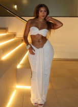 Sexy Tube Top Solid Color Slim Fit Navel-baring Long Skirt Suit