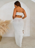 Sexy Tube Top Solid Color Slim Fit Navel-baring Long Skirt Suit