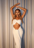 Sexy Tube Top Solid Color Slim Fit Navel-baring Long Skirt Suit