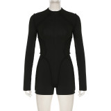 Fashion Sports Long Sleeve Reverse Split Zipper Round Neck Jumpsuit