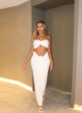 Sexy Tube Top Solid Color Slim Fit Navel-baring Long Skirt Suit