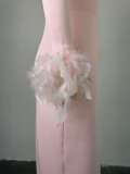 Square-neck Long-sleeved Feather-embellished High-waisted Slimming Dress