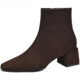 Vintage Suede Women Ankle Boots Fashion Thick very Short Booties Autumn Winter Women's Shoes