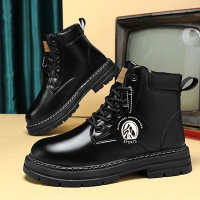 High Top Boots Men's Leather Shoes Fashion Motorcycle Ankle Boots for Men Winter Boots Man Shoes Lace-Up Boots Men