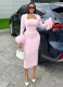 Square-neck Long-sleeved Feather-embellished High-waisted Slimming Dress