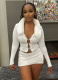 Fur Collar Hollow Button Long Sleeve Top Slit Skirt Set