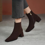 Vintage Suede Women Ankle Boots Fashion Thick very Short Booties Autumn Winter Women's Shoes
