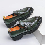 Man shoes genuine leather men casual shoes business formal British style luxury male loafers for men Green plus size