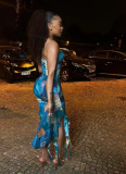Stylish Printed Wrap Chest Slit Ruffle Dress