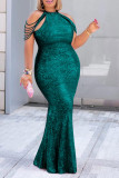 Fashionable Halterneck Large Size Loose Hip-hugging Sequin Dress