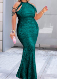 Fashionable Halterneck Large Size Loose Hip-hugging Sequin Dress