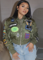 Army Green Heavy Embroidered Garb, Casual Bomber Jacket