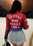 Hot Girl Street Printing Stand Collar Zipper Coat