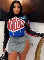 Hot Girl Street Printing Stand Collar Zipper Coat