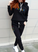 Fashionable Hooded Printed Casual Sports Two-Piece Suit